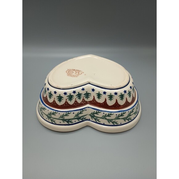 Boleslawiec Polish Pottery Heart Shaped Casserole Christmas Pine Branch Tree - Picture 7 of 10